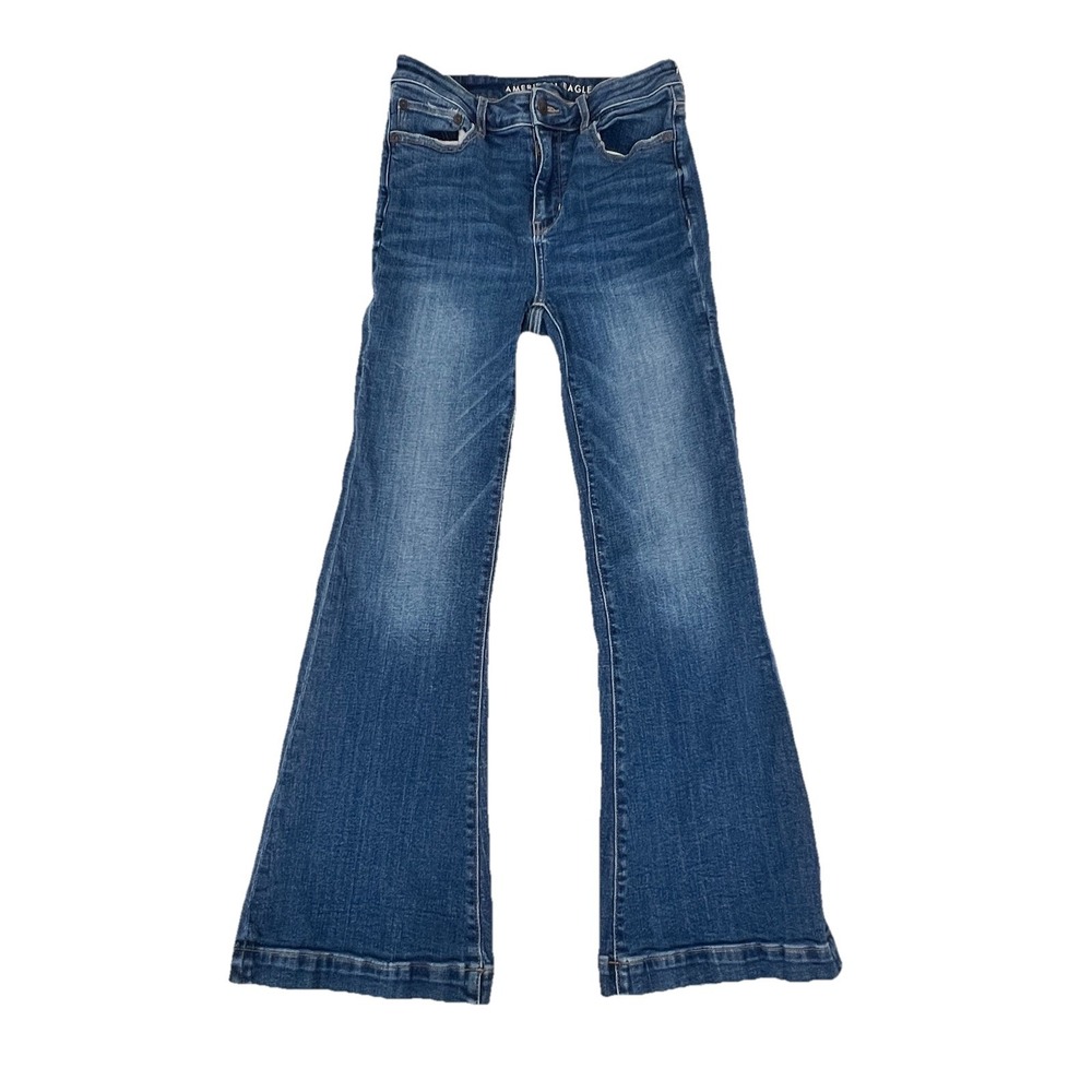American Eagle Super Hi Rise Flare Jeans Medium Wash Women's Size 4 Short Boho